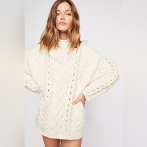 Free People Braided Cable Pullover Sweater